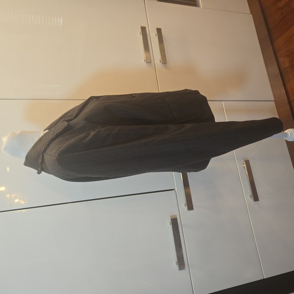 Harve Bernard Sport Wool Pin Striped Fringe Single Breasted Blazer Brown Size 10 - Picture 4 of 9